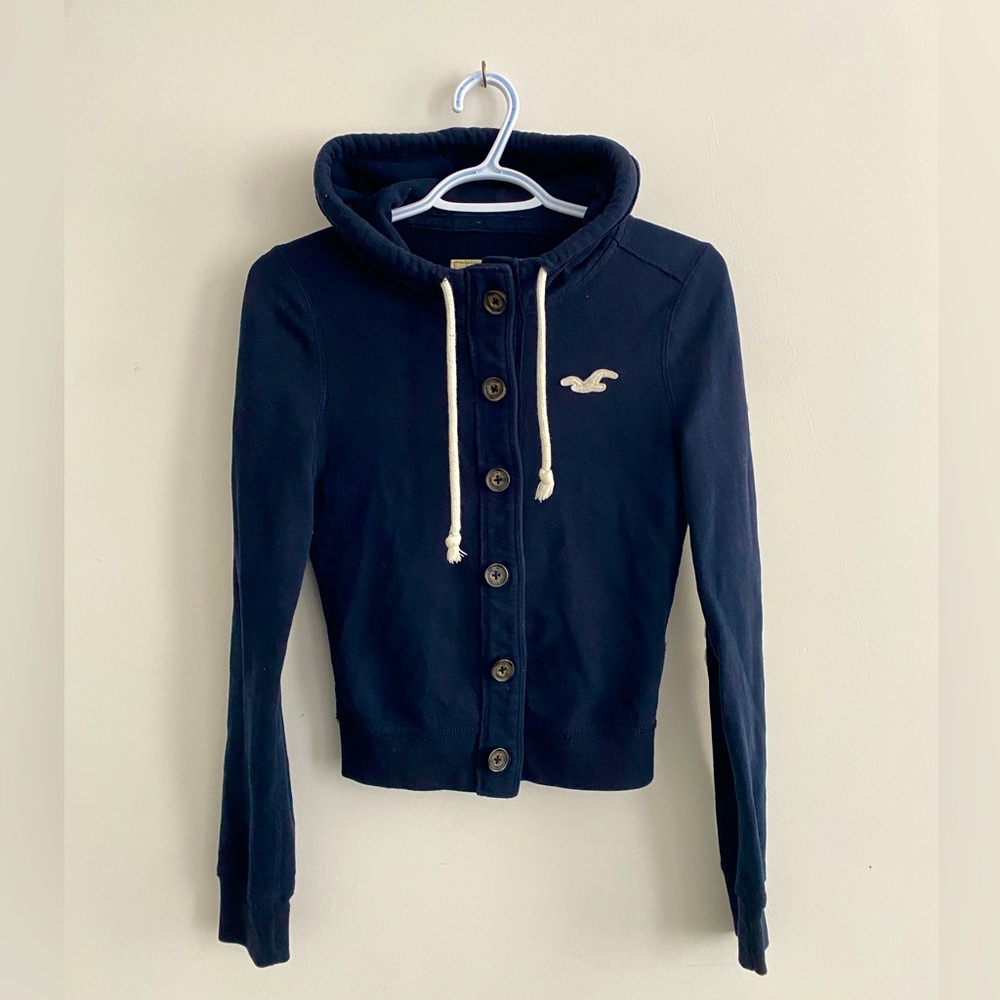 Hollister Dark Navy Blue Button Up Hoodie Size XS